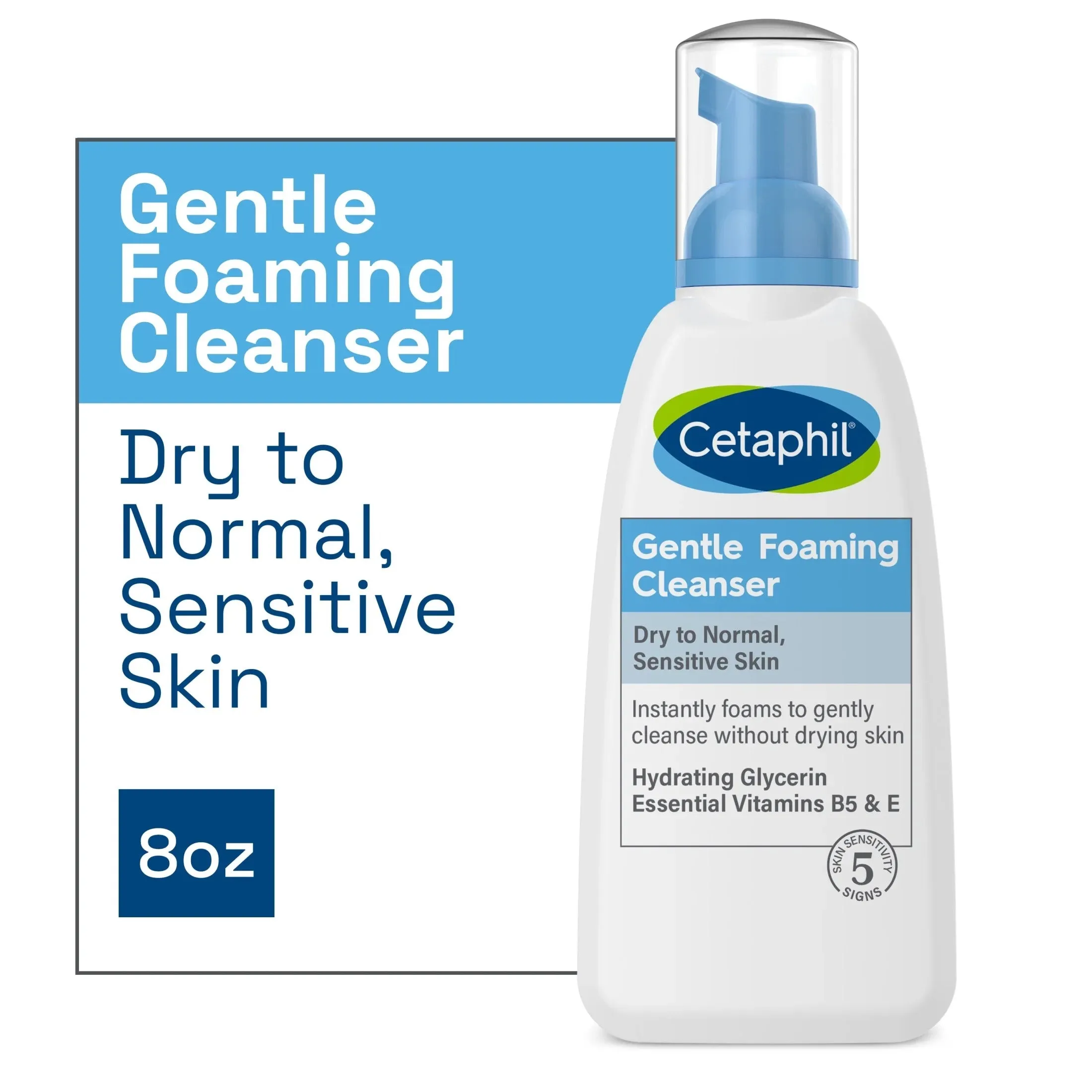 Cetaphil Gentle Foaming Facial Cleanser with Glycerin Vitamins B5 & E - 8 fl oz