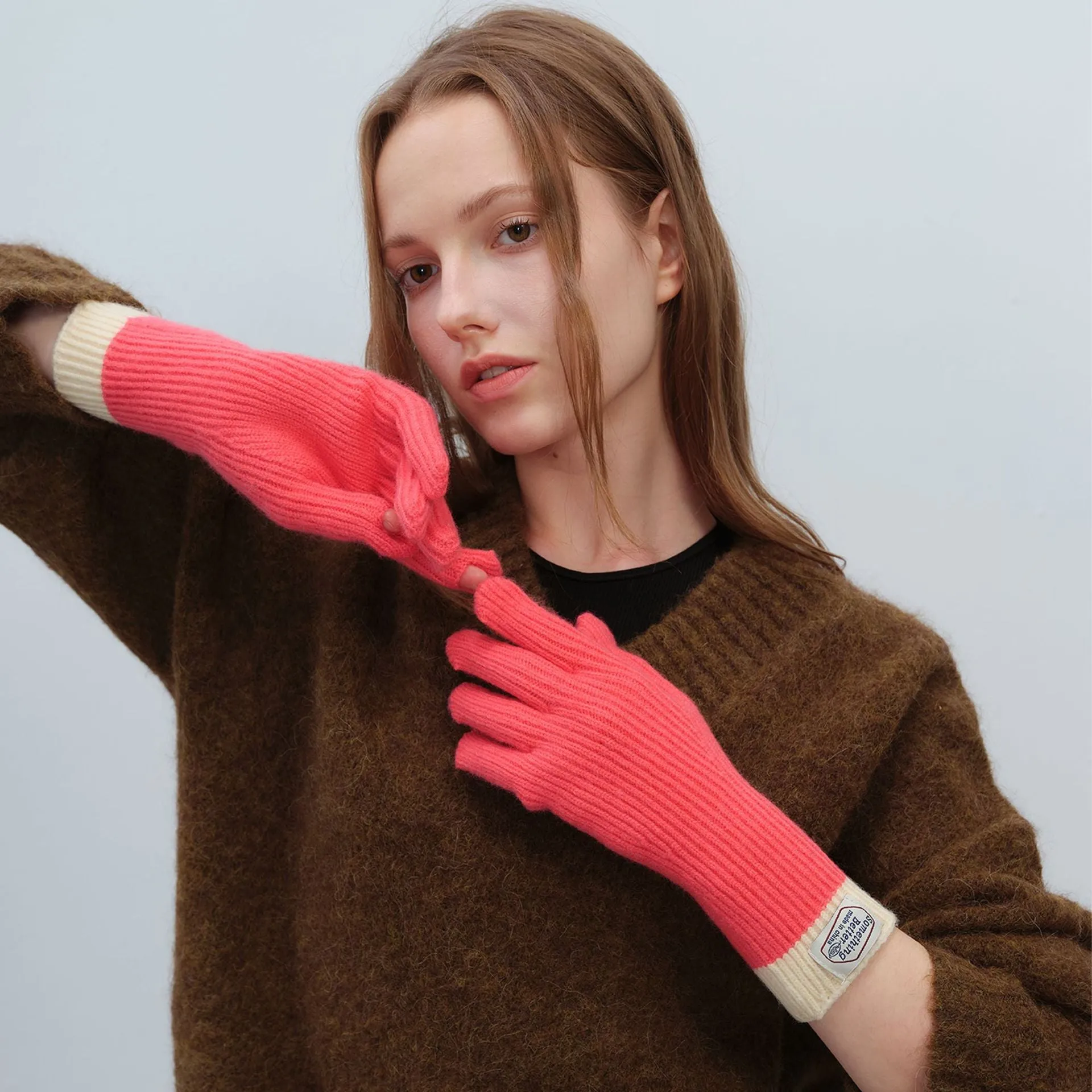 Cute Soft Warm Long Knitted Fingerless Touch Screen Gloves