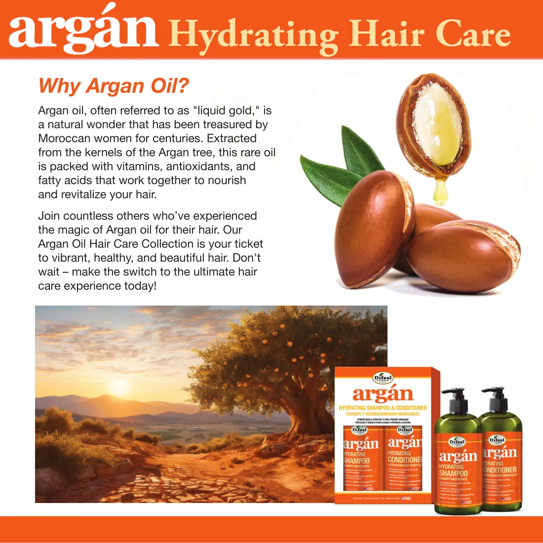 Difeel Argan Hydrating Shampoo 12 oz.