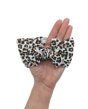 Larger Leopard Print Smaller Bow Cable Knit Headband