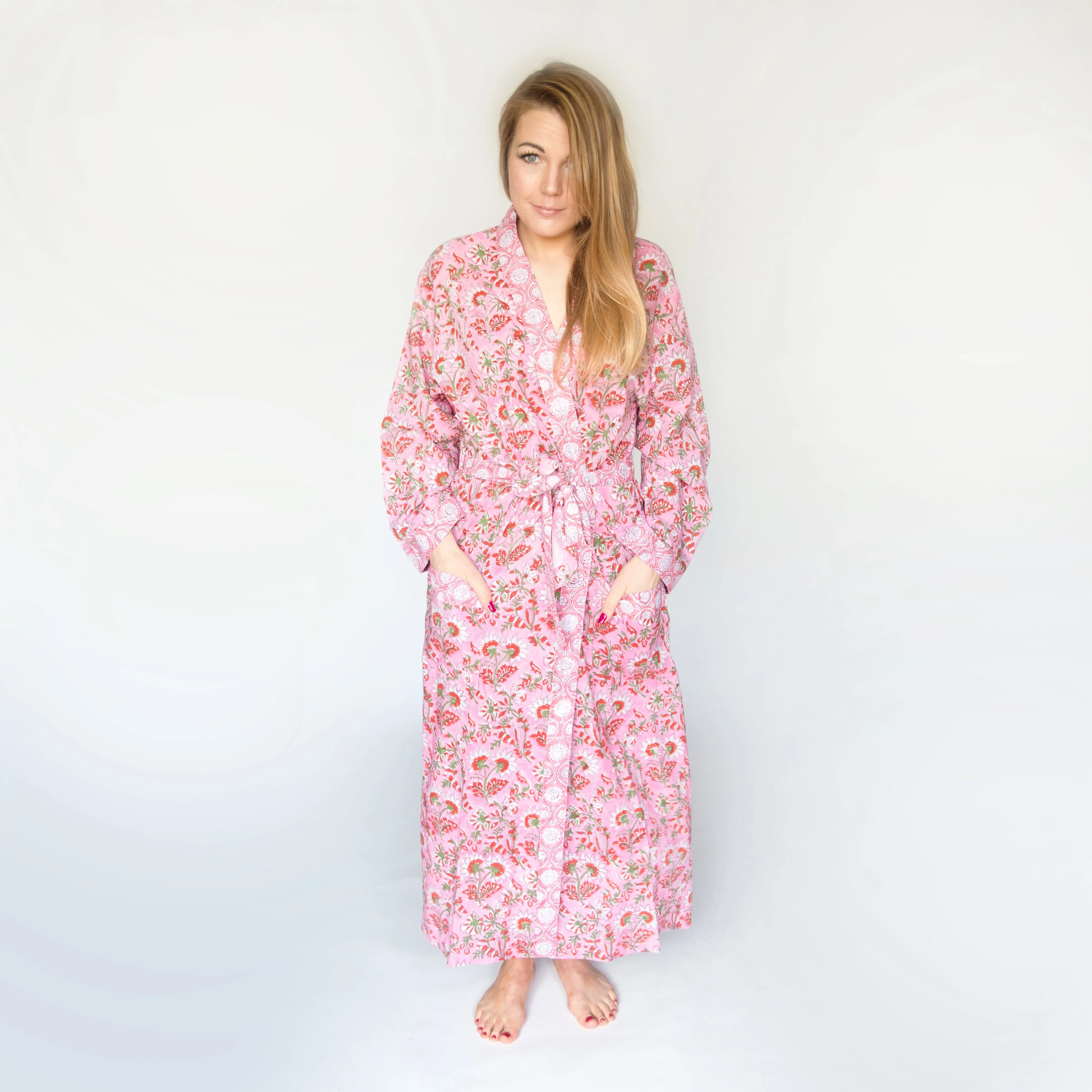 Long Cotton Robe - Soft Pink