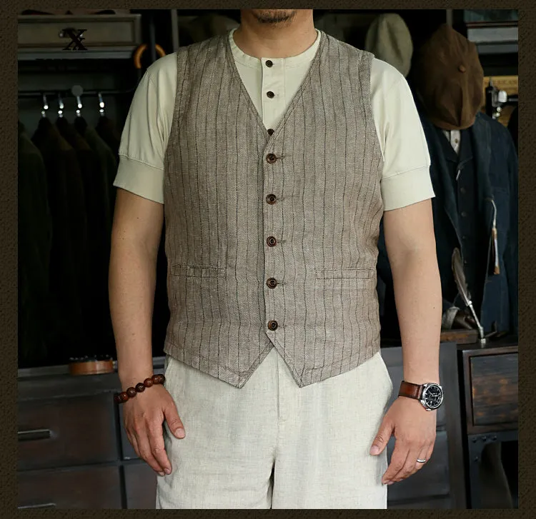 Men's Striped Linen Vest