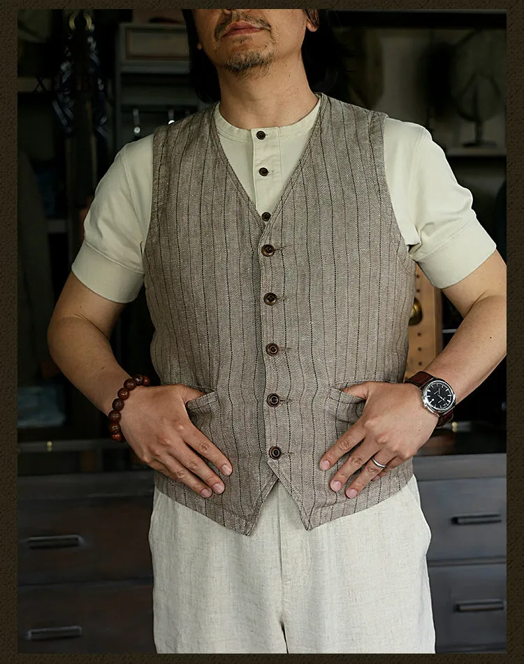 Men's Striped Linen Vest