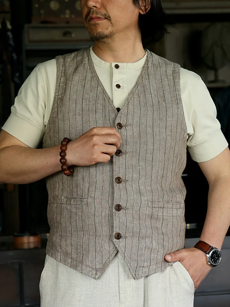 Men's Striped Linen Vest