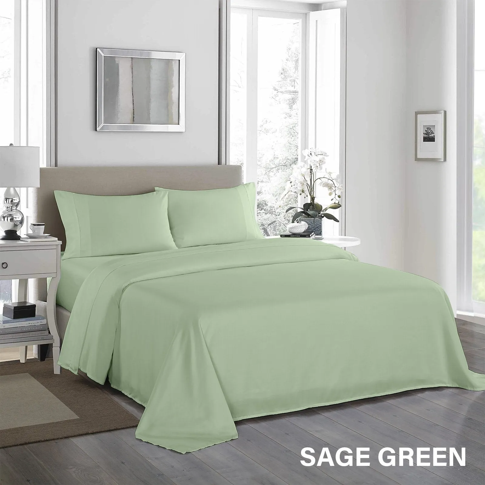 Royal Comfort 1200 Thread Count Sheet Set 4 Piece Ultra Soft Satin Weave Finish King Sage Green