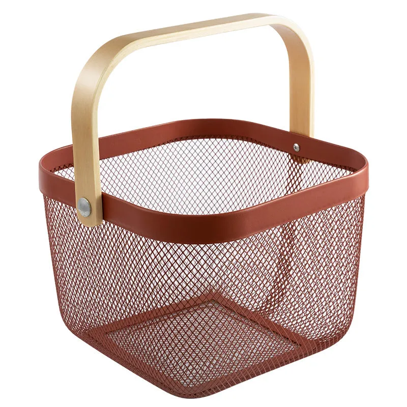 Wire Mesh Mini Basket with Wooden Handle for Storage and Organization, HG0120