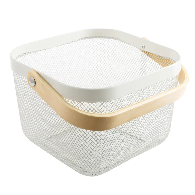 Wire Mesh Mini Basket with Wooden Handle for Storage and Organization, HG0120