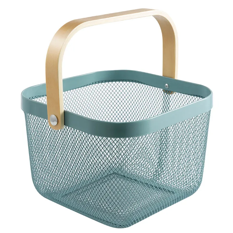 Wire Mesh Mini Basket with Wooden Handle for Storage and Organization, HG0120